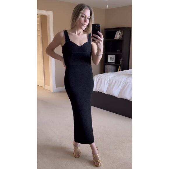 HERVÉ LÉGER Black Bandage Sweetheart Neckline Lurex Gown Dress Size Medium - Picture 2 of 16